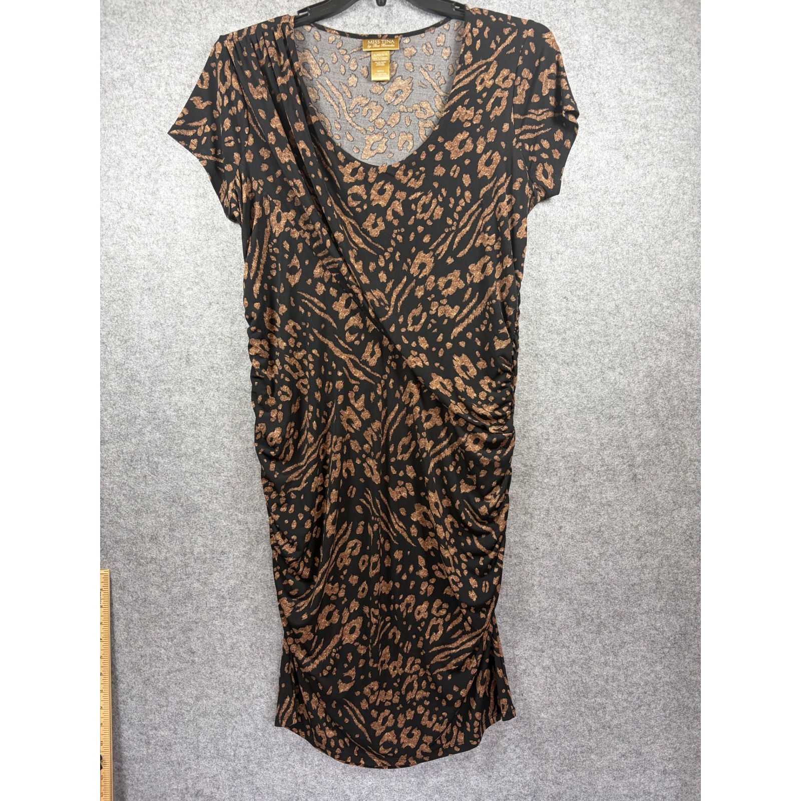 Miss Tina By Tina Knowles Animal Print Ruched Sheath Dress Brown Black Xl 1618